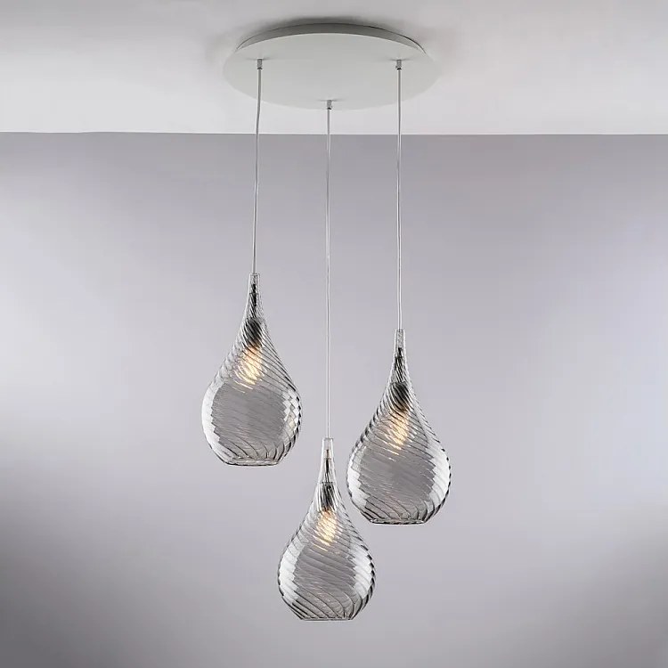 Zawieszenie Pluvia Iron z szarym szkłem pyreksowym 3 światła 141 Ø50 BL264-S3-GR