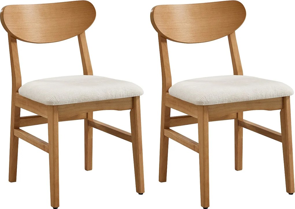 Zestaw 2 krzeseł z teksturowanej tkaniny i drewna kauczukowca naturalnego - Kremowe - LERANIA