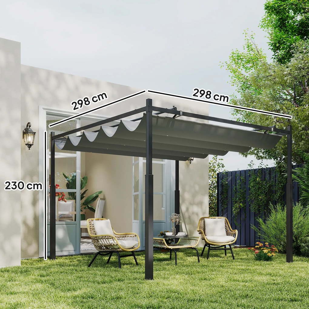 Outsunny Pergola ok. 3x3 m wolnostojące zadaszenie tarasu z rozsuwanym dachem, magnetyczna podkładka, słup 8 cm, odporne na UV | Aosom PL