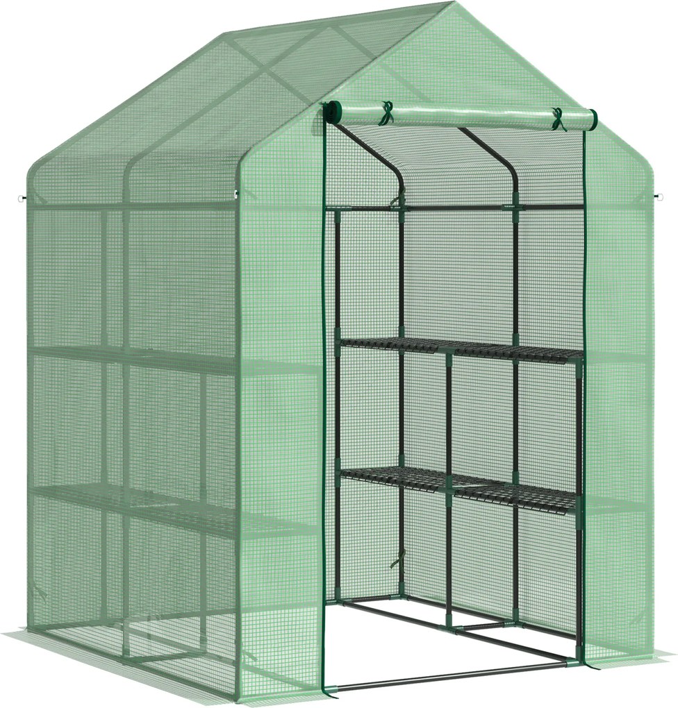 Outsunny Szklarnia Foliowa z 8 Półkami Stal PE Zielona 143x138x195cm Cieplarnia na Pomidory z Drzwiami | Aosom PL