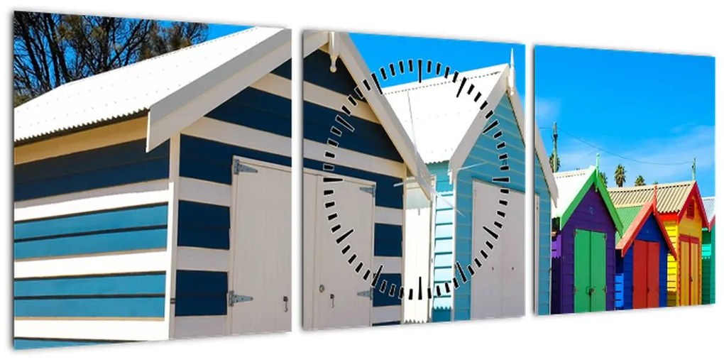 Obraz - Brighton Beach, Melbourne, Australia (z zegarem) (90x30 cm)
