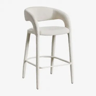 Wysoki Taboret Tapicerowany Arazeina Bouclé White - Sklum