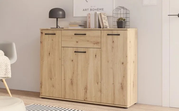 Trzydrzwiowa komoda z szufladą Niko 35-D78 dąb Artisan