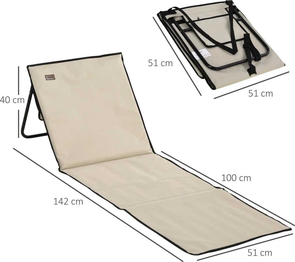 Outsunny Leżak plażowy, składany, regulowane oparcie, boczna kieszeń, miękko wyściełany, stalowy stelaż, Beżowy, 142x51x40cm