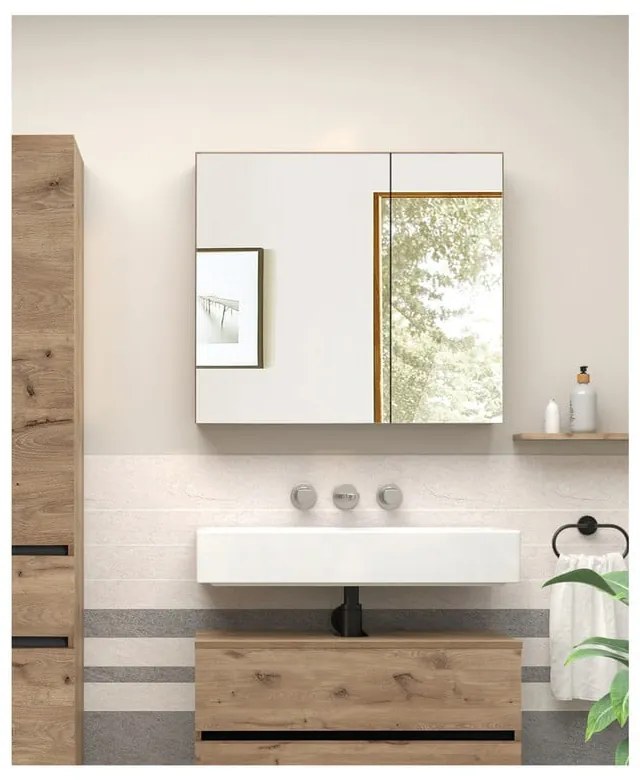 Wisząca szafka łazienkowa z lustrem w dekorze dębu 80x70 cm Wisla – Støraa