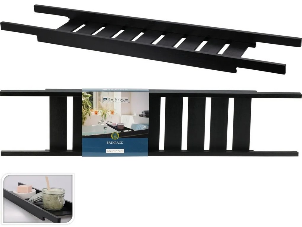 Półka na wannę Bamboo czarny, 68 x 15 x 3,5 cm