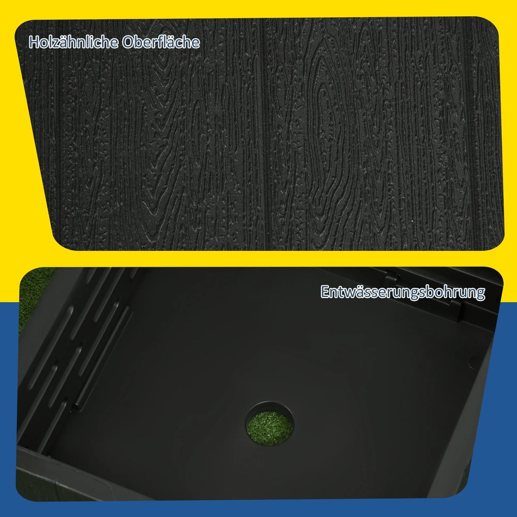 Outsunny Stojak pod parasol 3 w 1, Stolik boczny, Skrzynka na kwiaty, do 80 kg piasku, odporny na warunki pogodowe, Czarny