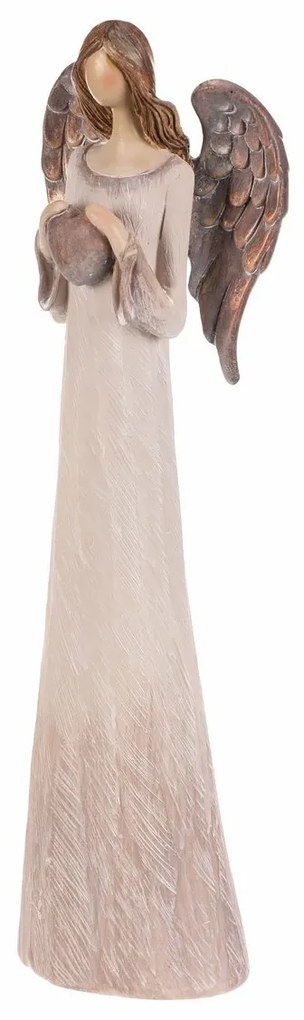 Anioł z poliresinu z sercem, 26 cm, beżowo-brązowy