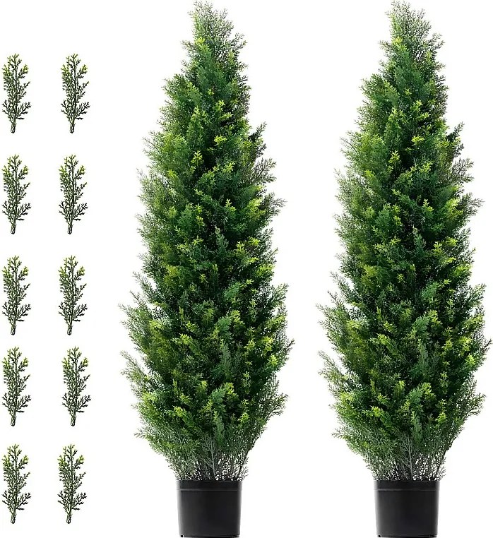 Sztuczne Drzewa, SucceBuy 2 Sztuki 120 CM Drzewek Cedrowych, Sztuczne Drzewa Topiary, Odporne na Promieniowanie UV, Do Dekoracji Wewnątrz i na Zewnątrz