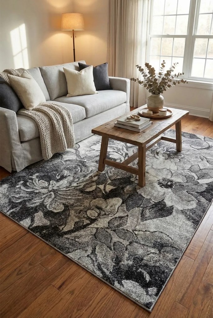 Brązowy nowoczesny dywan w kwiaty N0-P35