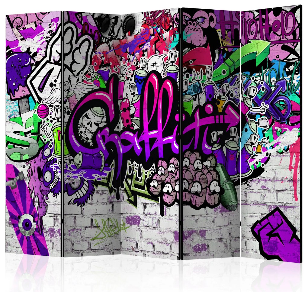 Parawan dwustronny Street art 225x172 cm 5-częściowy fioletowy ARTGEIST B