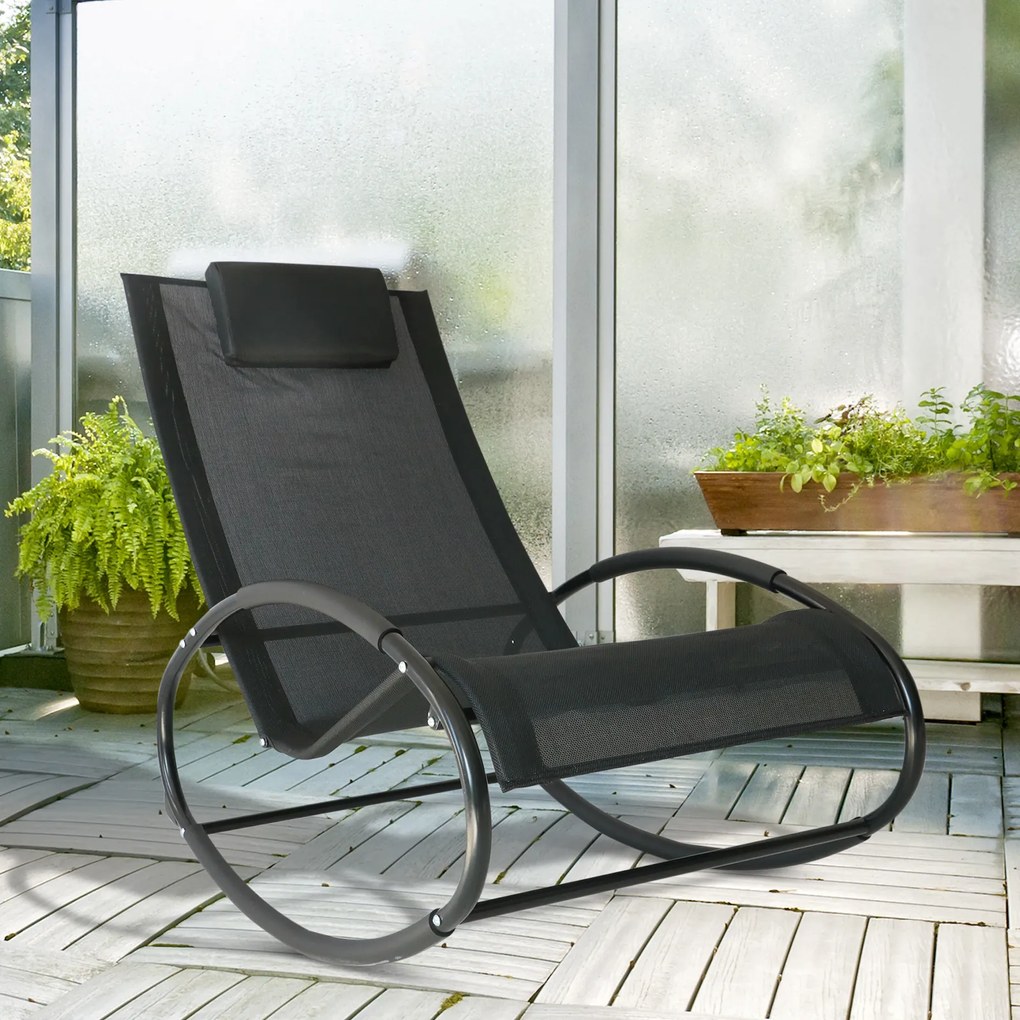 Outsunny leżak ogrodowy na biegunach z poduszką stal i texteline czarny odporny na warunki atmosferyczne 105x62x88cm | Aosom PL