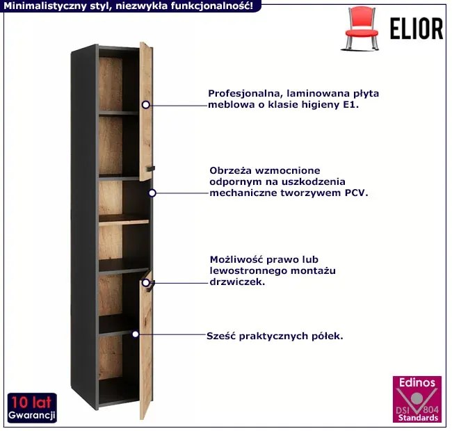 Słupek łazienkowy z półkami Boleris 2X - antracyt + dąb artisan