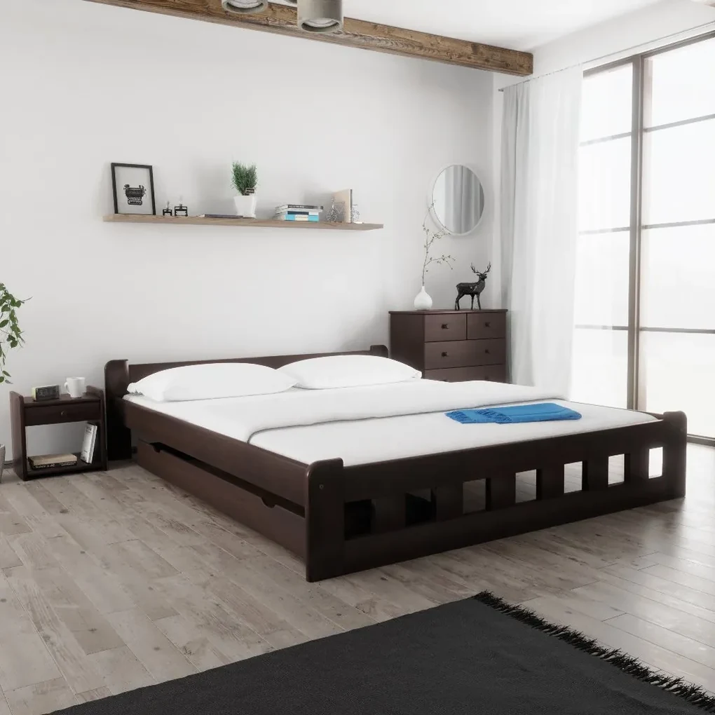 Łóżko Naomi podwyższone 180 x 200 cm, orzech Stelaż: Ze stelażem listwowym rolowanym, Materac: Materac Coco Maxi 20 cm