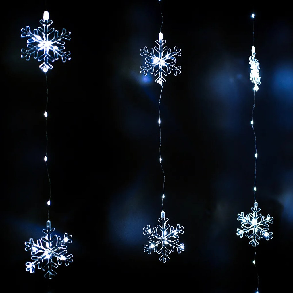 Kurtyna świetlna zewnętrzna Snowflakes, 120x120 cm, LED, zimna biała timer, 8 funkcji, na baterie, 120 cm