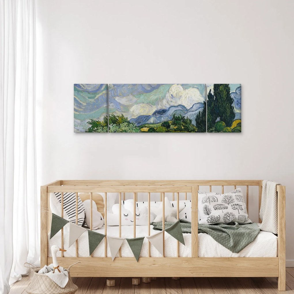 Obraz - Vincent van Gogh, Wheat Field with Cypresses, reprodukcje (170x50 cm)