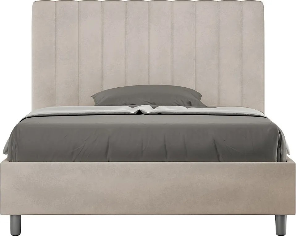 Łóżko wyposażone w stelaż z listwami tapicerowane 120x200 microfibra piaskowy Agueda