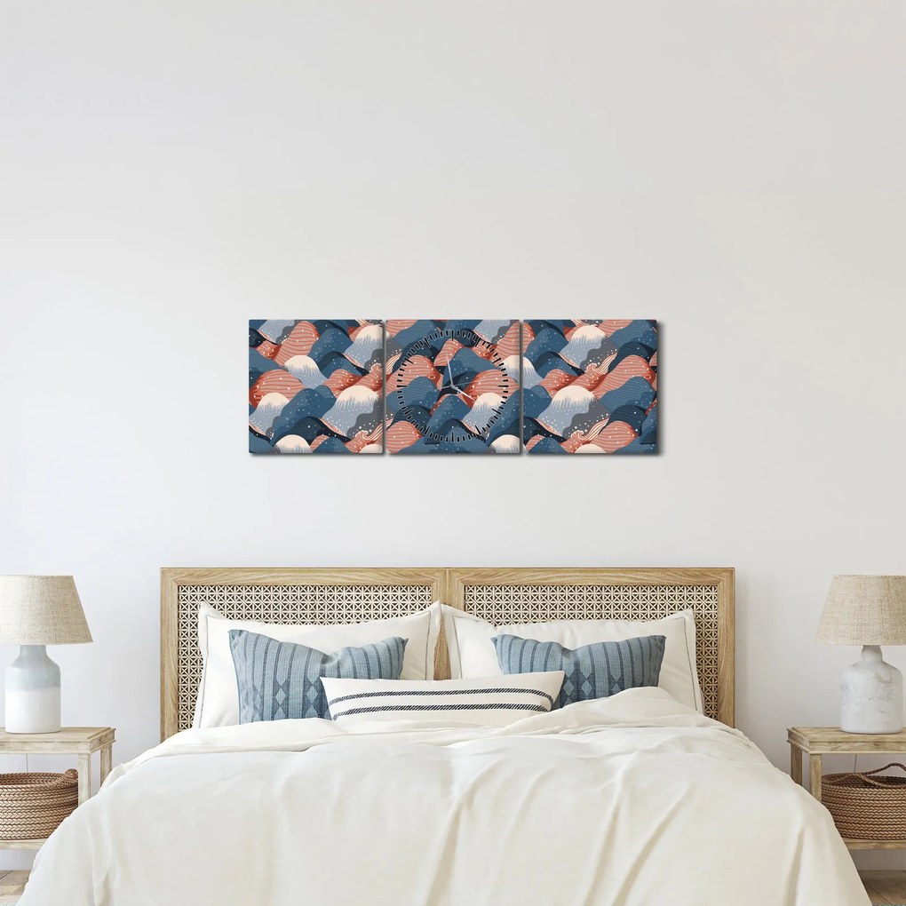 Obraz - Fale i wzgórza (z zegarem) (90x30 cm)