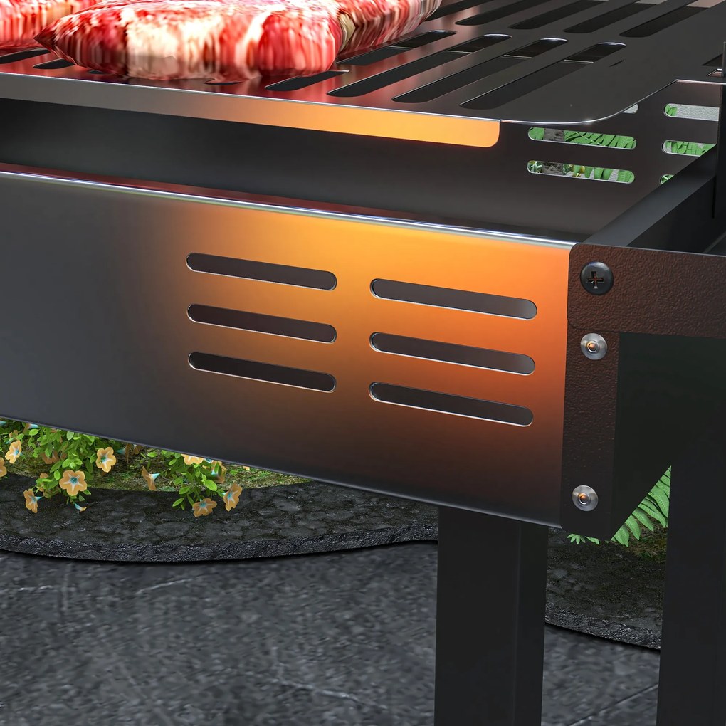 Outsunny Holzkohlegrill Grill BBQ-Grill, regulowany ruszt, 1 rożen, 118 x 32 x 90 cm, Czarny + Srebrny