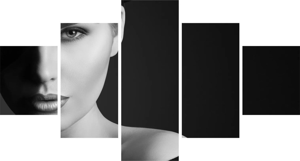 Obraz - Czarno - biały portret kobiety w kapeluszu (125x70 cm)