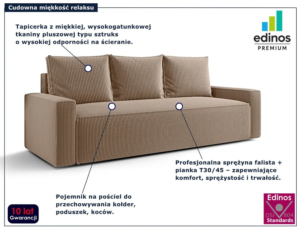 Beżowa sztruksowa sofa z funkcją spania N8-L66