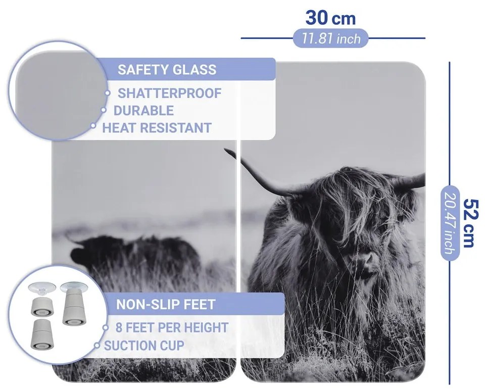 Płyty ochronne na kuchenkę ze szkła hartowanego zestaw 2 szt. 30x52 cm Universal Highland Cattle – Wenko