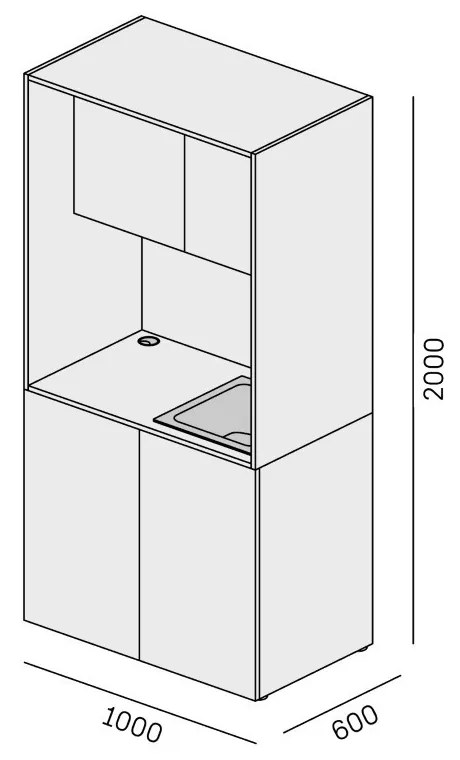 PLAN Kuchnia biurowa NIKA ze zlewem i kranem 1000 x 600 x 2000 mm, szary, prawe