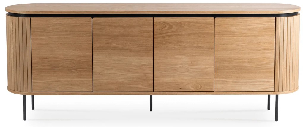 Komoda do Salonu BECK 200 cm Dąb Czterodrzwiowa Ryflowana Nowoczesna