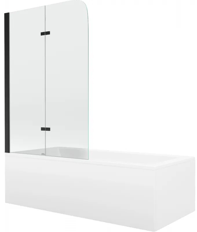 Mexen Cubik wanna prostokątna 170 x 70 cm z obudową i parawanem 2-skrzydłowym 100 cm, transparent, czarny - 550317070X9010027000