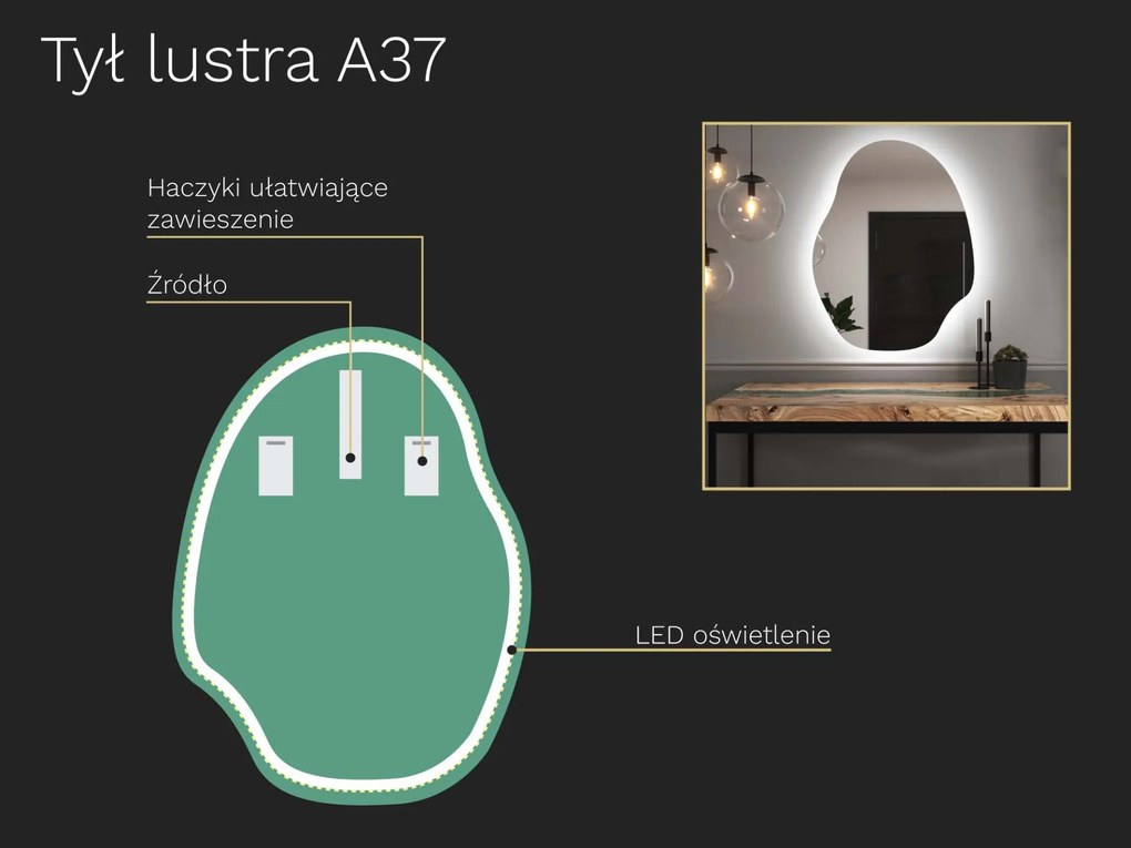 Organiczne lustro LED z oświetleniem A37 45x60