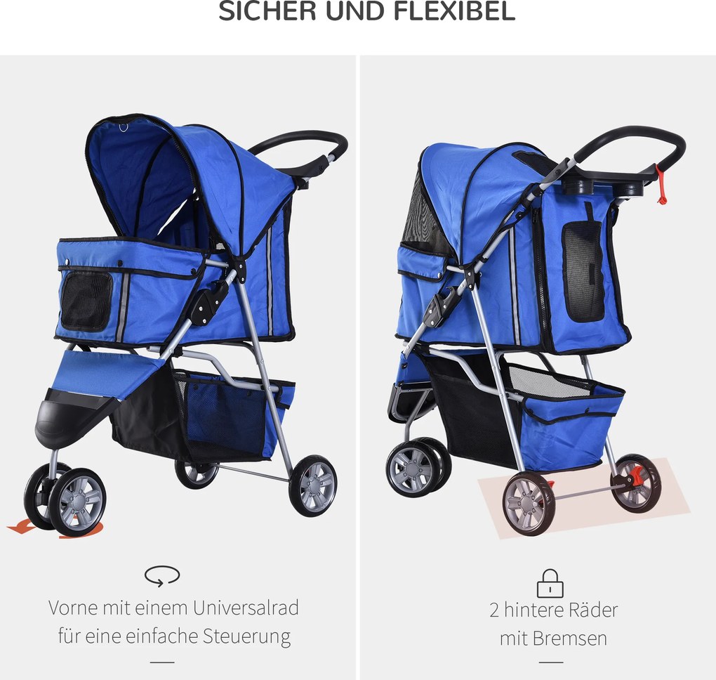 Outsunny Wózek dla Zwierząt Składany Lekki Niebieski do 15kg | Aosom PL