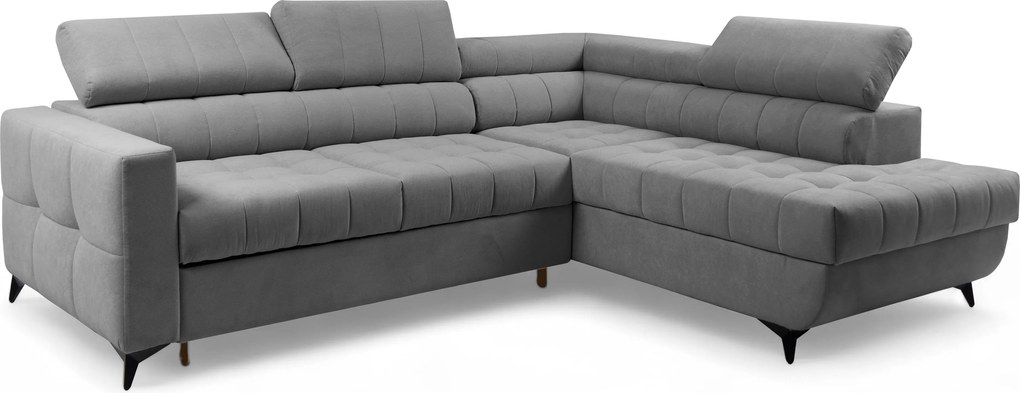 Narożnik Nardo L z funkcją spania prawostronny - szary plusz Pretty 17