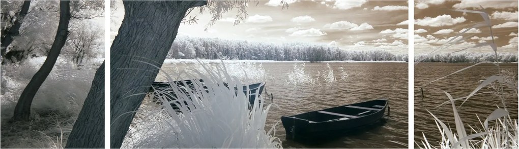 Obraz łodzi na jeziorze (170x50 cm)