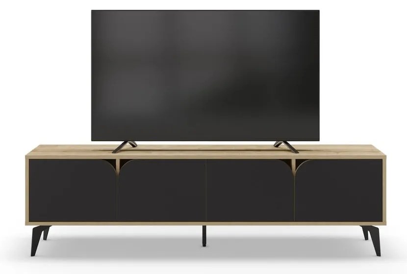 Czarna szafka pod TV w dekorze dębu 180x51 cm Nola – Marckeric