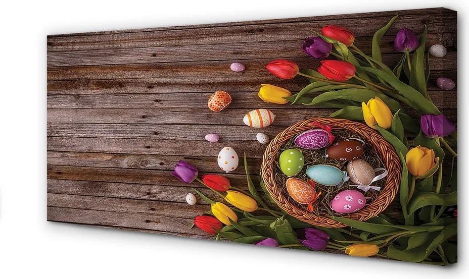Zdjęcie na płótnie Jajka i Tulipany na Deskach