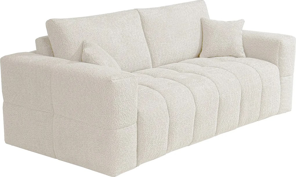 Kanapa 3-osobowa rozkładana typu express z beżowej bukli - Miejsce do spania 140 cm - Materac 16 cm - ISSORO