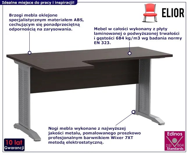 Nowoczesne lewostronne biurko narożne wenge - Gispik 4X