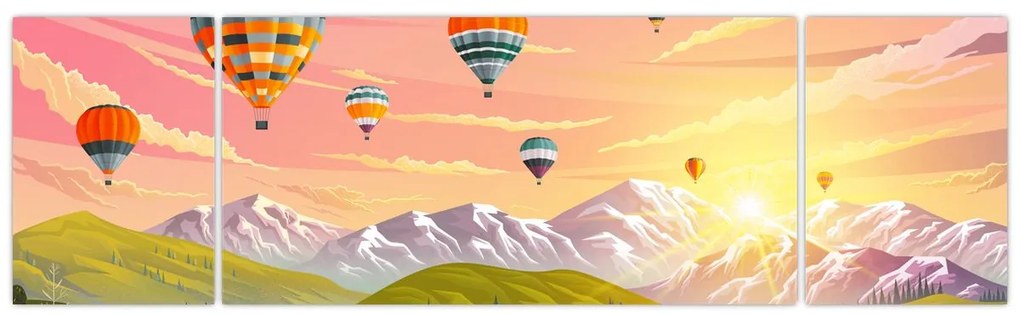 Obraz balonów nad krajobrazem (170x50 cm)