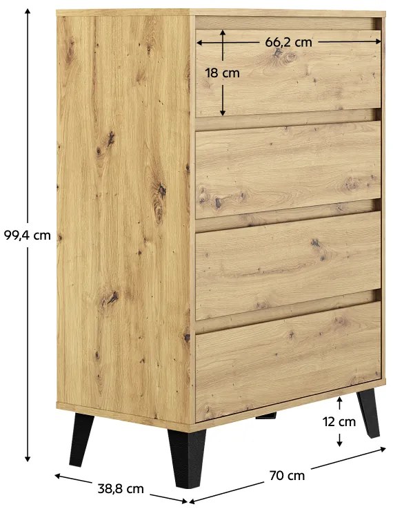Komoda BOGAN 4S70, dąb Artisan