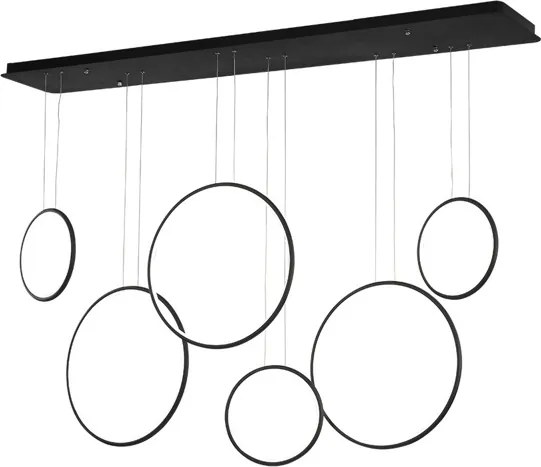 Szeroka lampa wisząca do salonu Ledowe Okręgi No.8 w stylu designerskim czarna