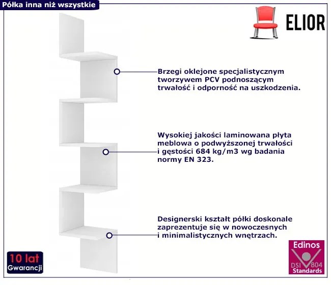 Biała Narożna Półka Wisząca Schodkowa S2-E05
