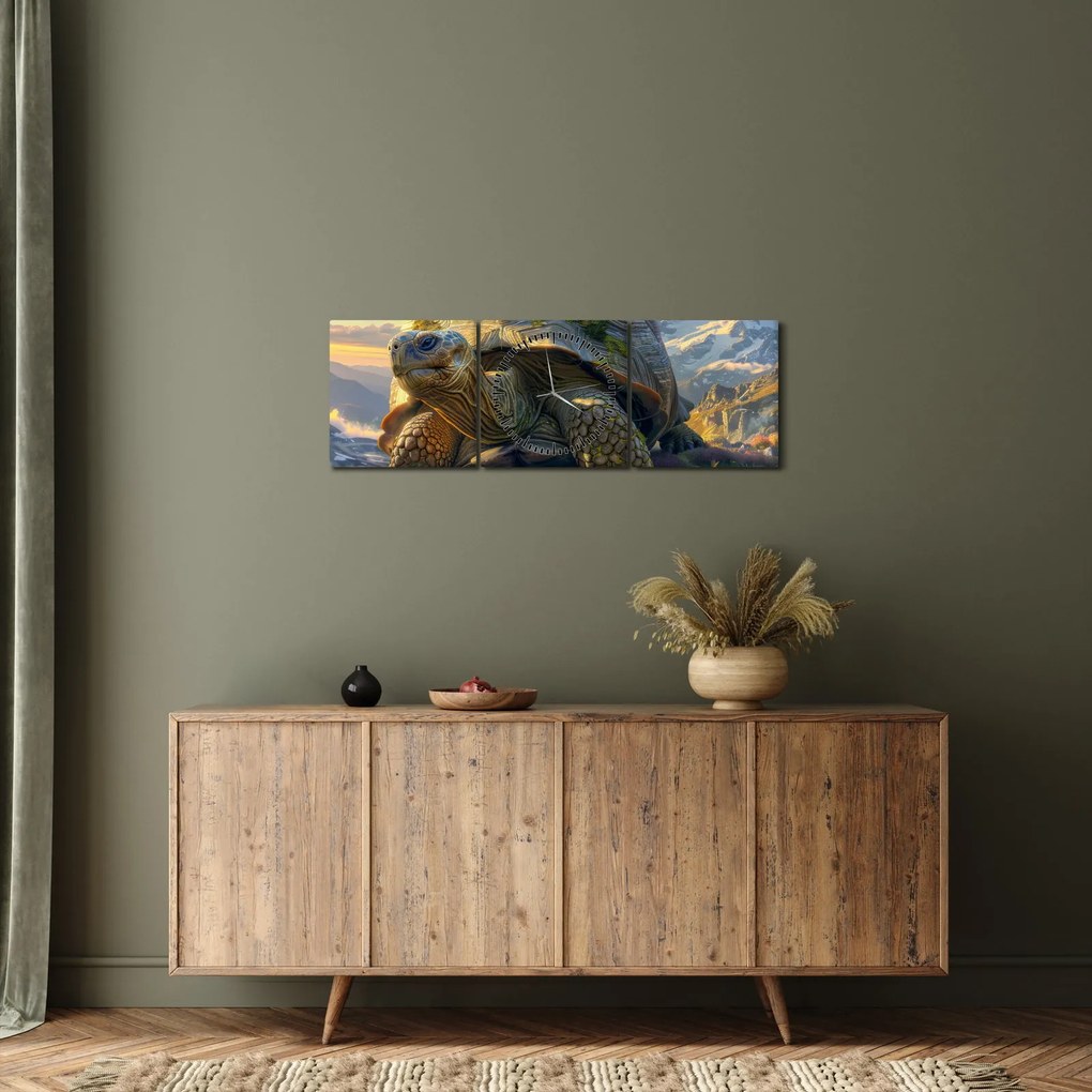 Obraz - Żółw i górski krajobraz (z zegarem) (90x30 cm)