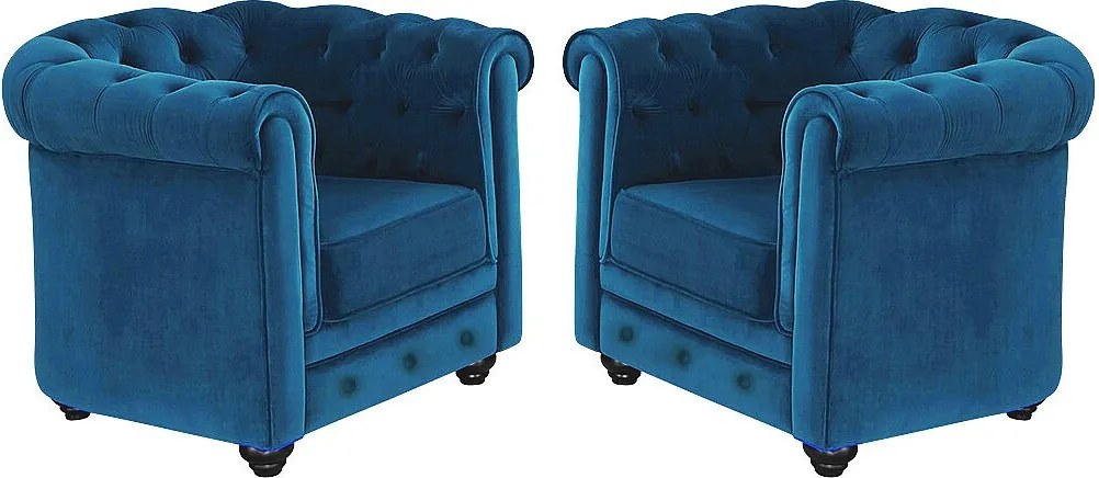 Komplet 2 foteli CHESTERFIELD - Welur w odcieniu morskim
