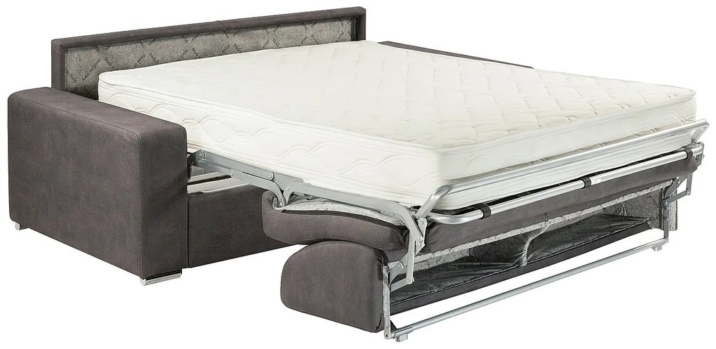 Kanapa 3-osobowa z ekspresowym mechanizmem rozkładania z tkaniny EMIR - Kolor: szary - Miejsce do spania: 140 cm - Materac 22 cm z pamięcią kształtu
