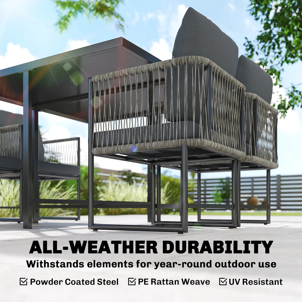 Outsunny Polirattanowy Zestaw Mebli Ogrodowych 5-częściowy, Oszczędzający Miejsce, Stół z 4 Krzesłami, Blat DPC, Poduszki, Szary | Aosom PL