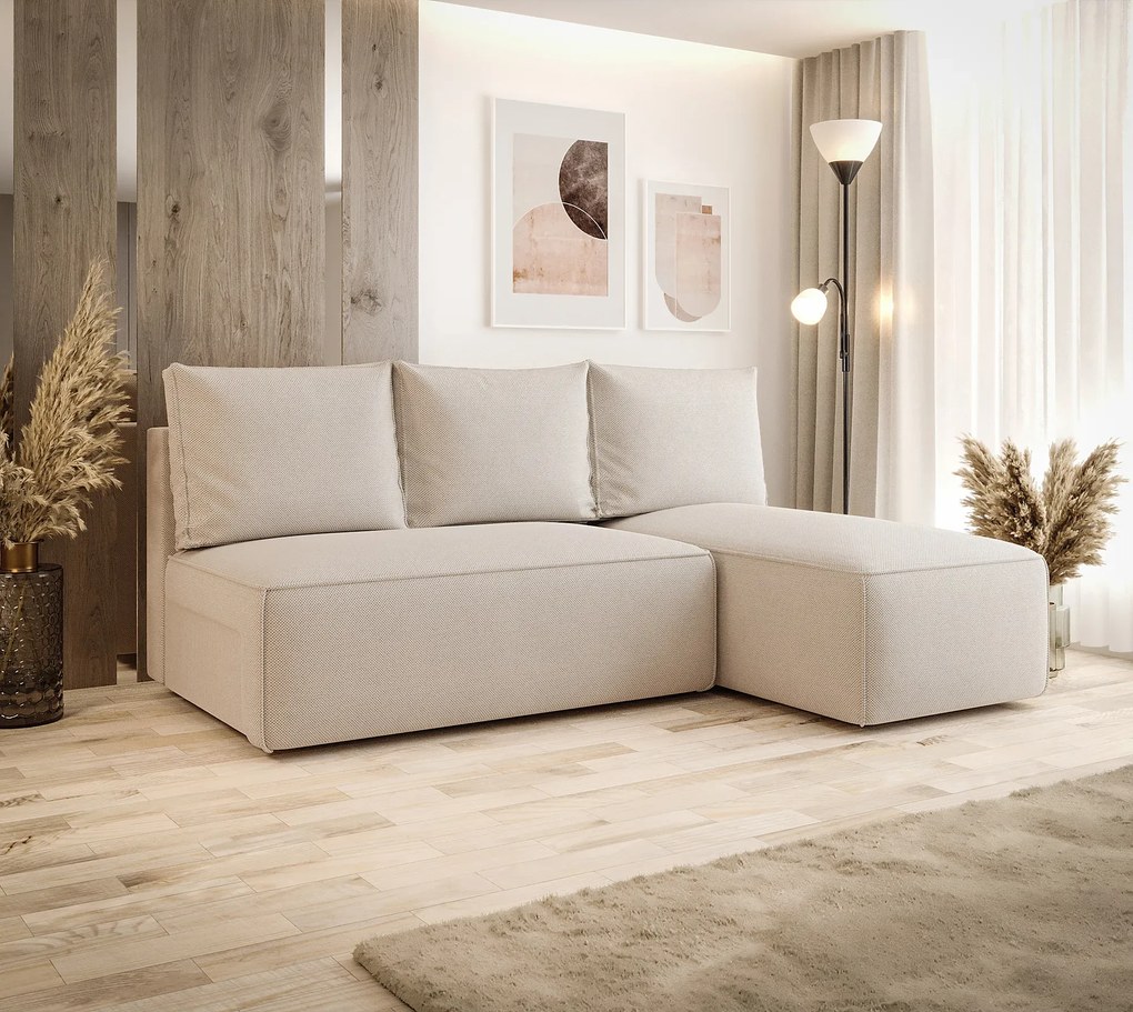 Beżowy narożnik rozkładany z pojemnikiem S7-R67