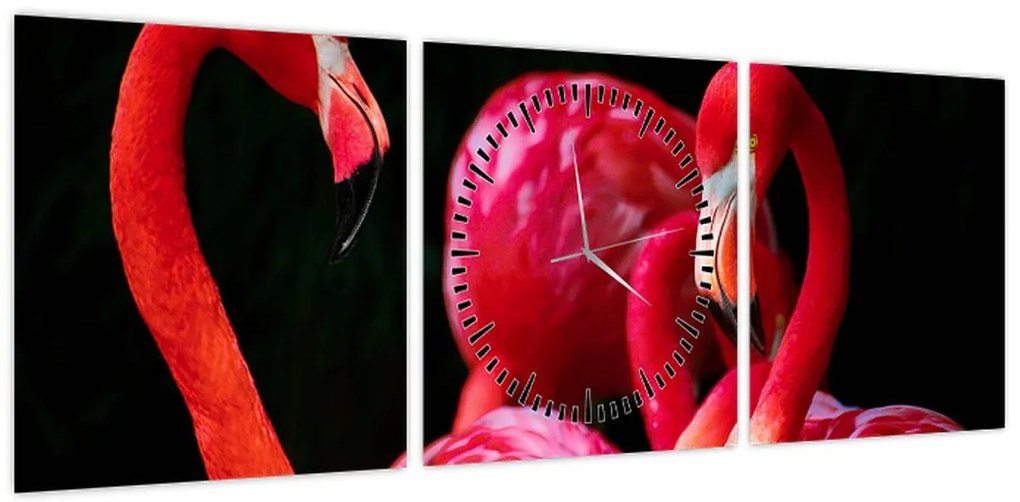 Obraz czerwonych flamingów (z zegarem) (90x30 cm)