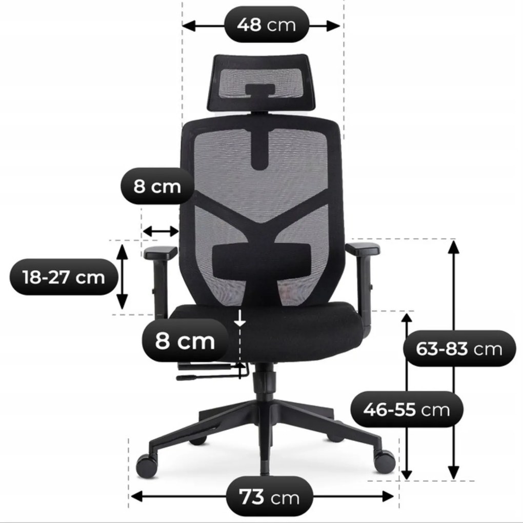 Fotel Biurowy Ergonomiczny Obrotowy BENTO Czarny Nowoczesny