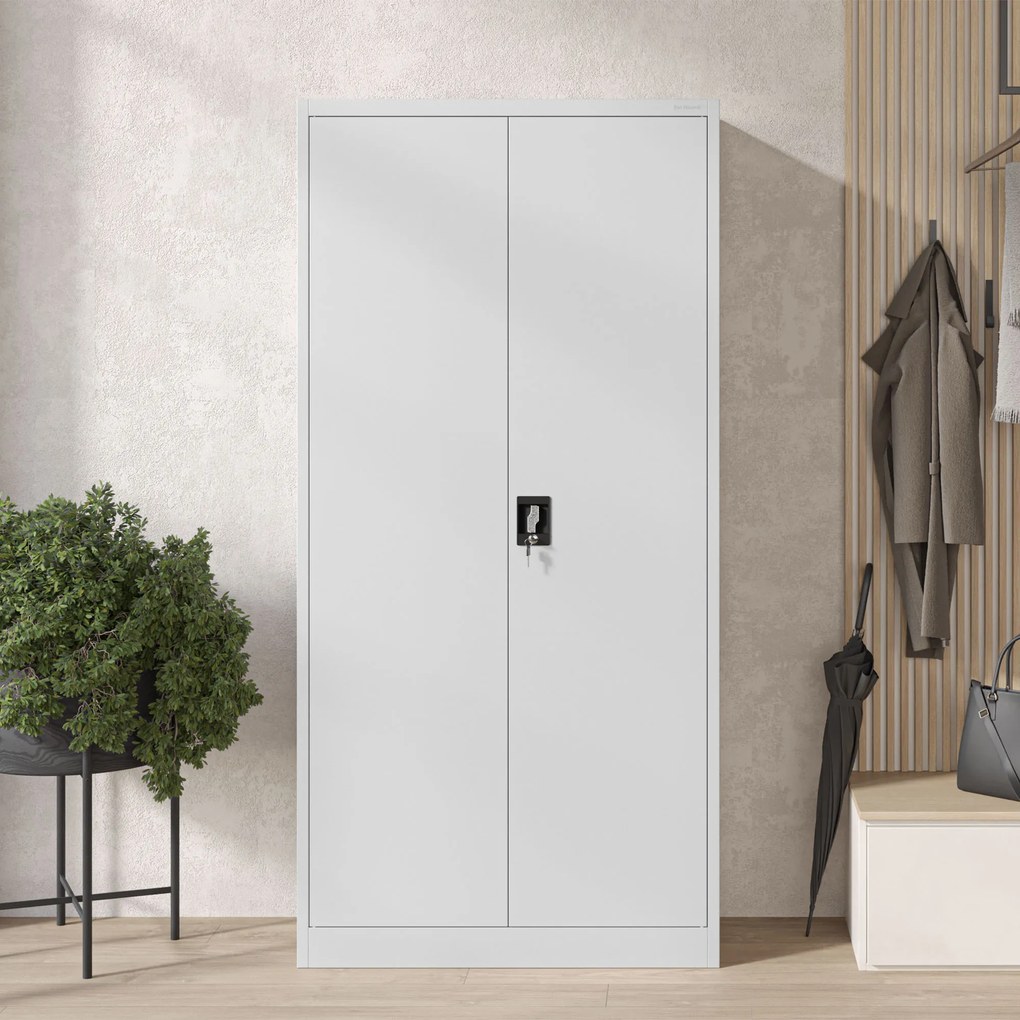 Szafa metalowa ubraniowa z półkami DAWID, 900 x 1850 x 450 mm, szara