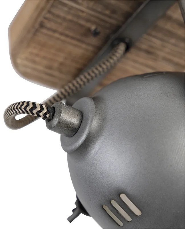 Industrialny reflektor stalowy z drewnem, regulowany - Emado